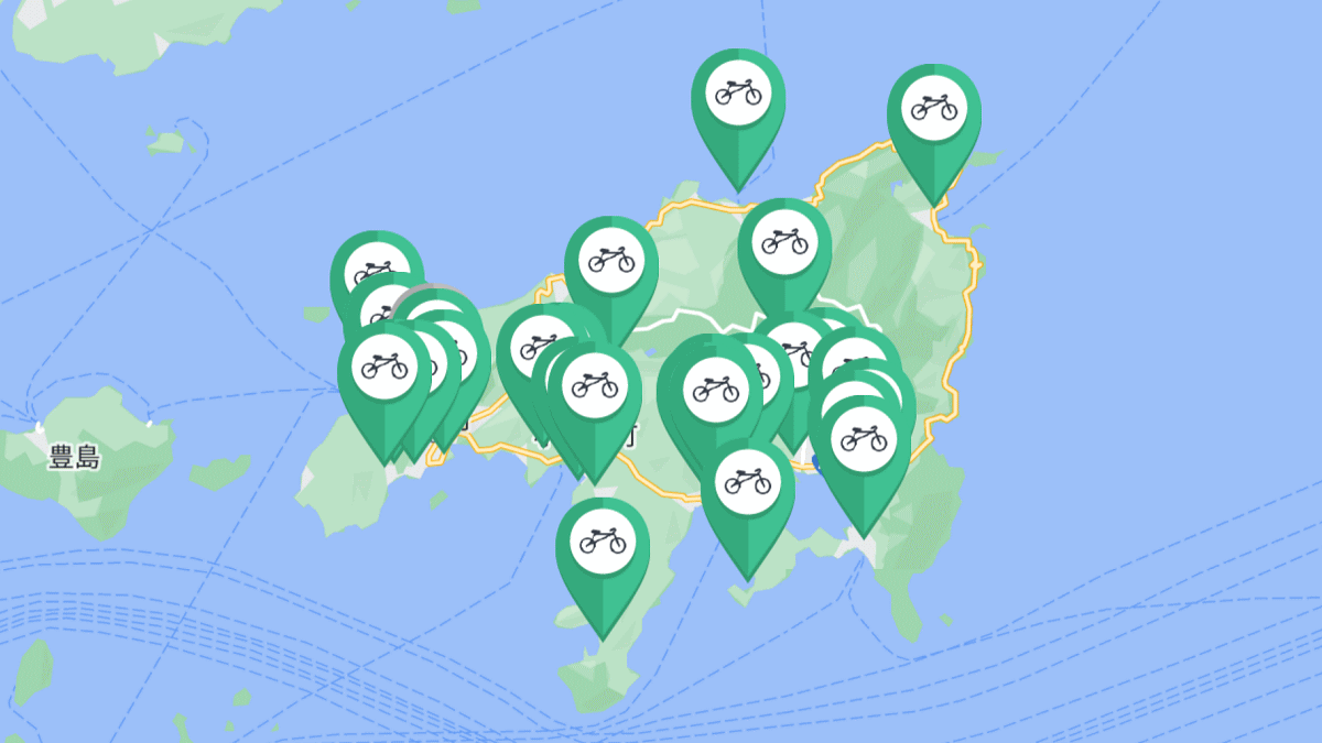小豆島シェアサイクル「HELLO CYCLING」マップ