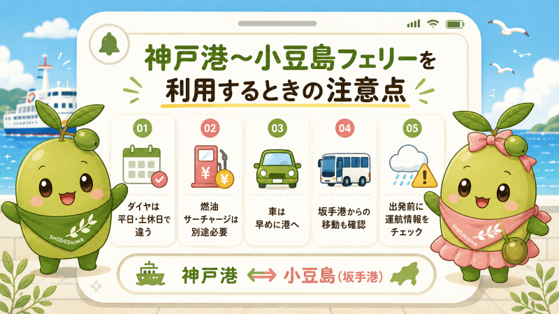 神戸港~小豆島フェリーを利用するときの注意点