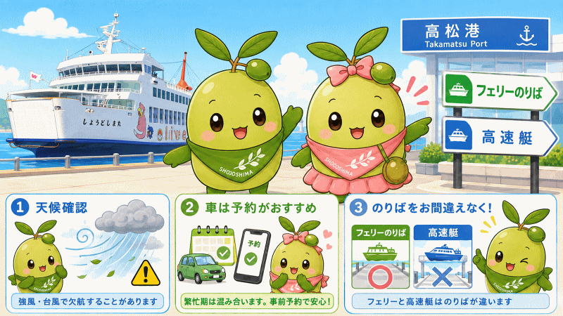 高松港～土庄港フェリー利用時の注意点